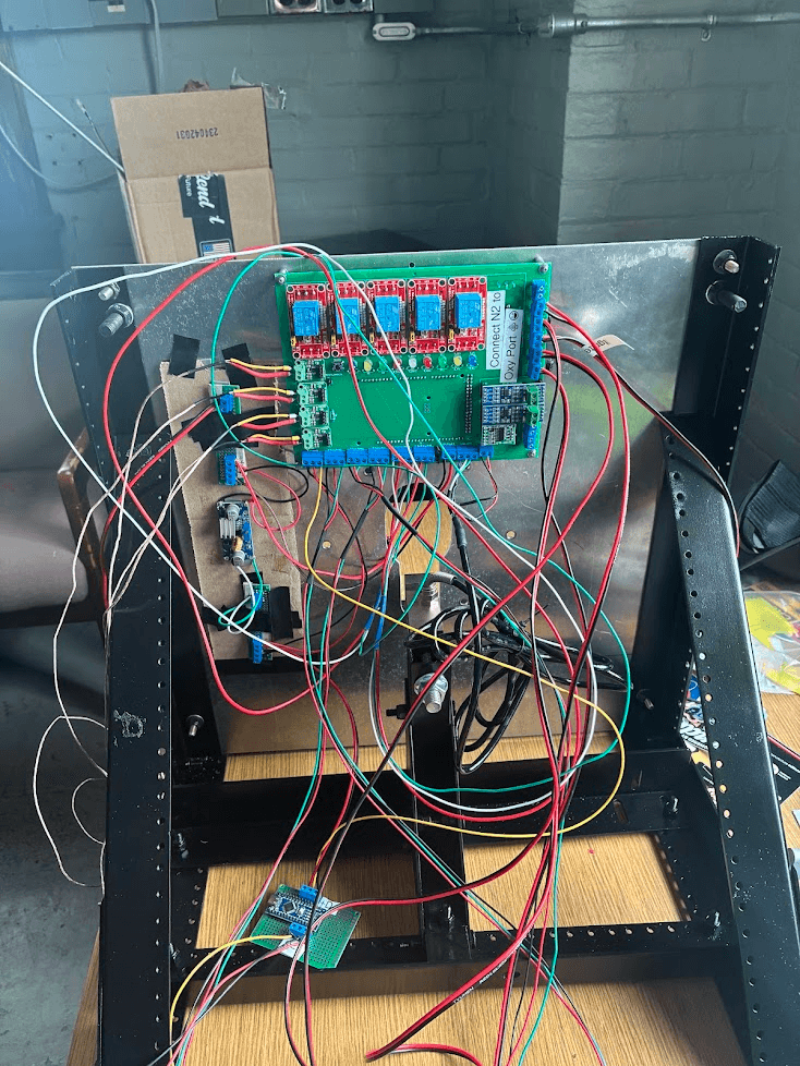 Electronics for RPU-1 mounted on the test stand. 